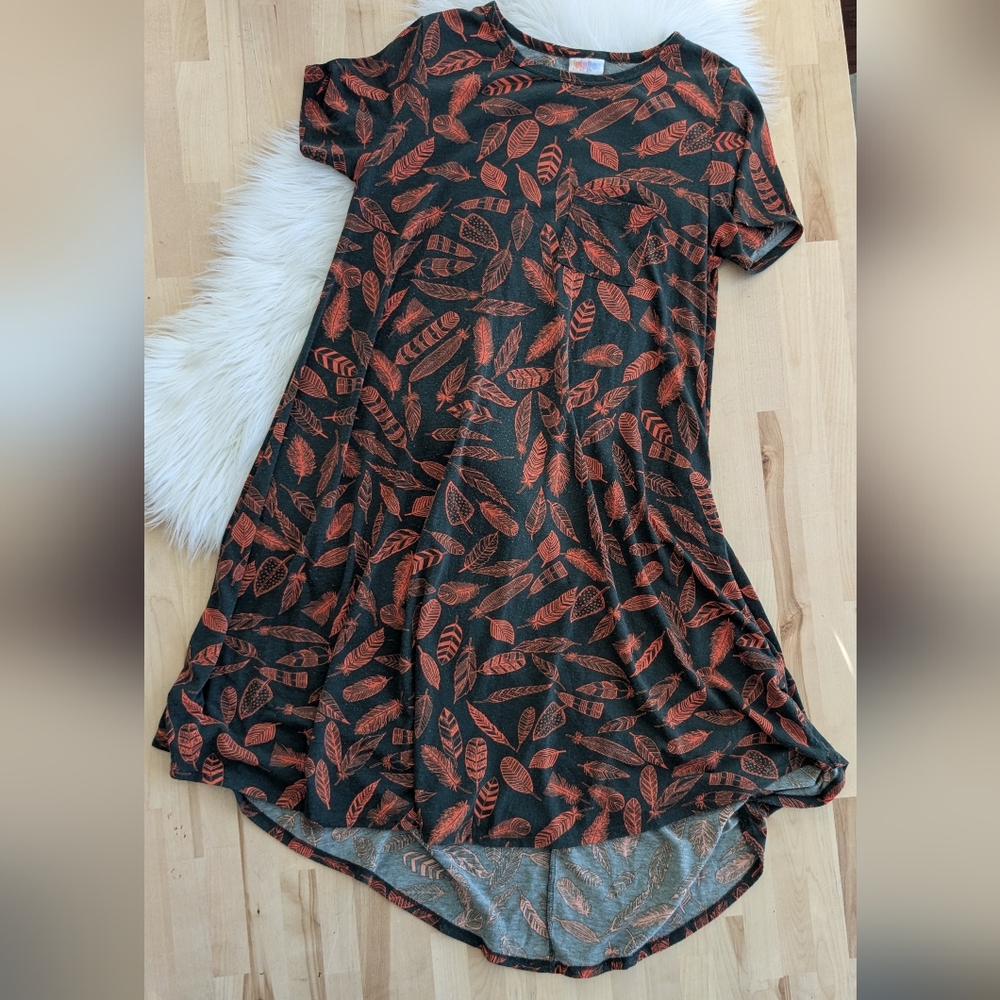 {Lularoe} Carly Swing Dress with Leaf Print, size small - Picture 1 of 4